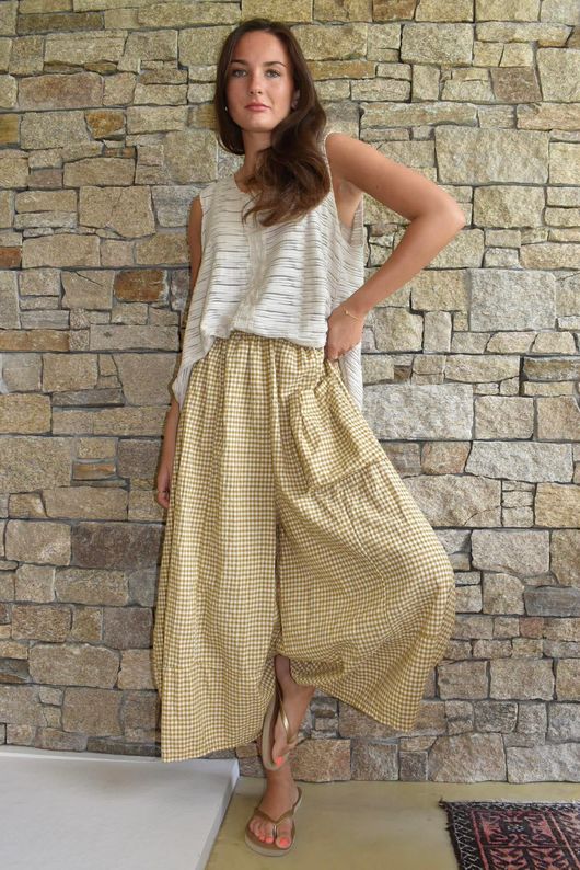 Arbi Gingham Pocket Culotte Pant Mustard Pre order 8 days 